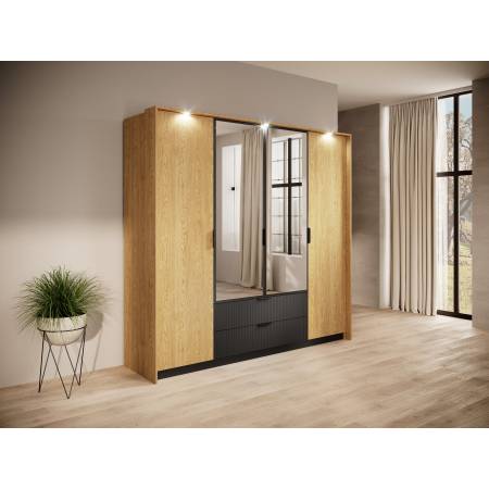 Szafa 4-drzwiowa 220 cm z lustrem i szufladami BALEO styl skandynawski